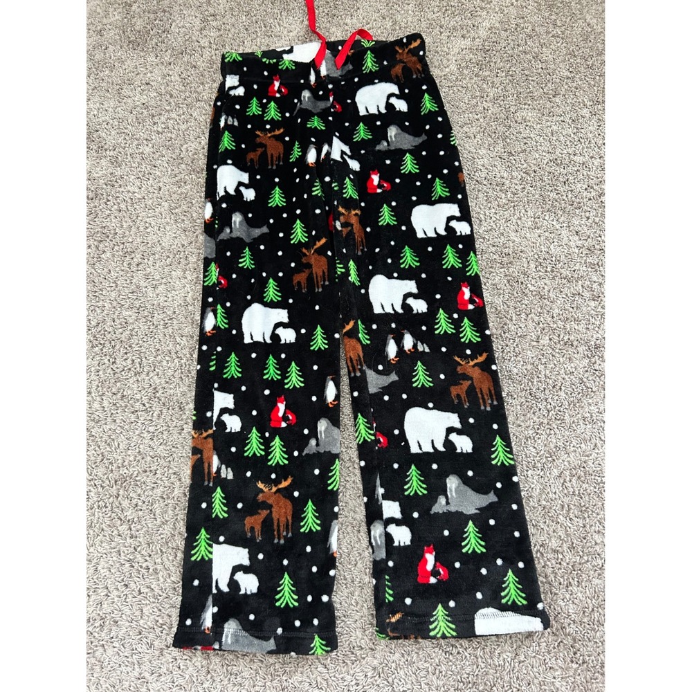 Secret‎ Treasures Womens Fleece Pajama Pants Black Winter Wildlife Polar Bear